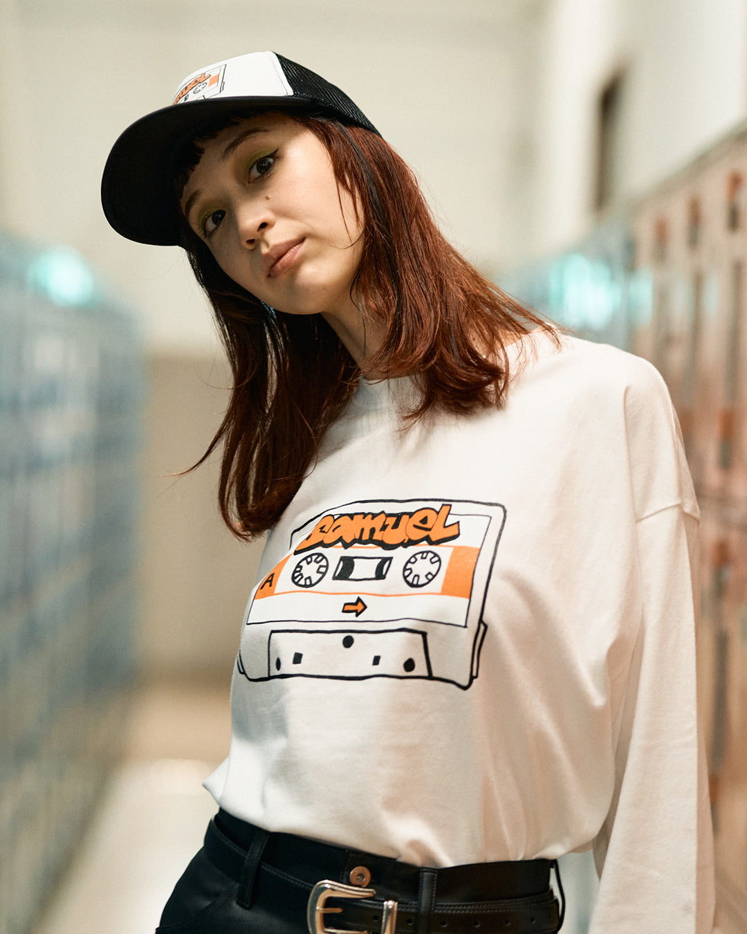 SAMUEL CASSETTE TAPE LONG SLEEVE TEE / ORANGE