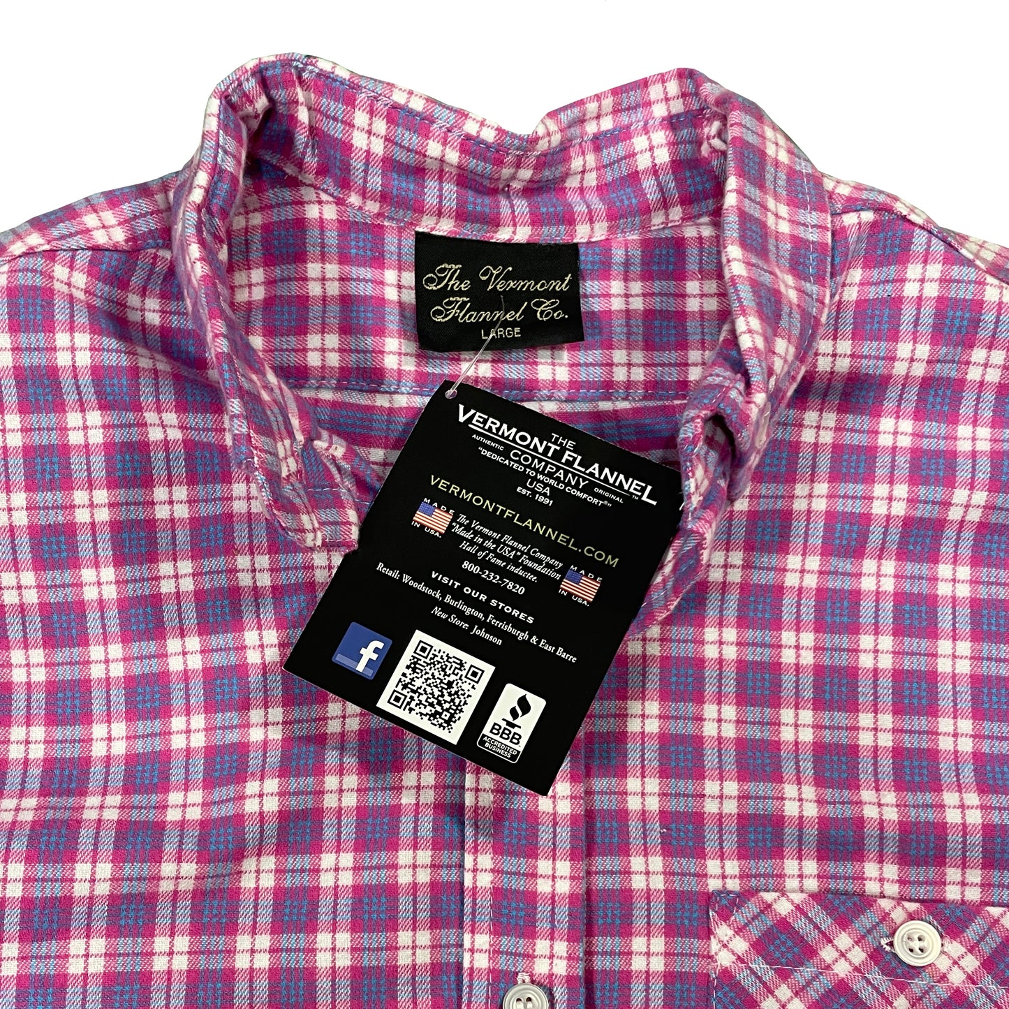 VINYL7 RECORDS VERMONT FLANNEL Fitted Short Sleeve Shirt / Pink