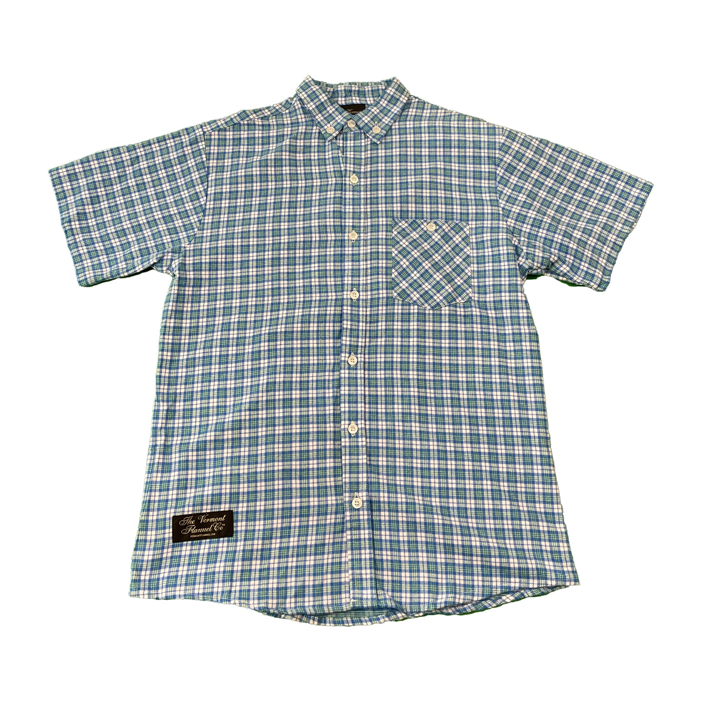 VINYL7 RECORDS VERMONT FLANNEL Fitted Short Sleeve Shirt / Blue