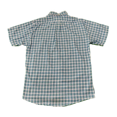 VINYL7 RECORDS VERMONT FLANNEL Fitted Short Sleeve Shirt / Blue