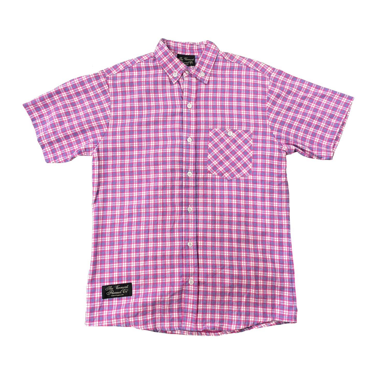 VINYL7 RECORDS VERMONT FLANNEL Fitted Short Sleeve Shirt / Pink