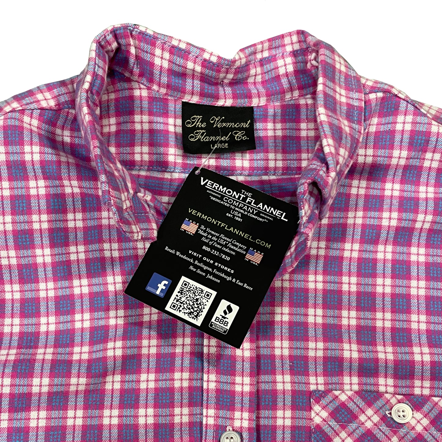 VINYL7 RECORDS VERMONT FLANNEL Fitted Short Sleeve Shirt / Pink